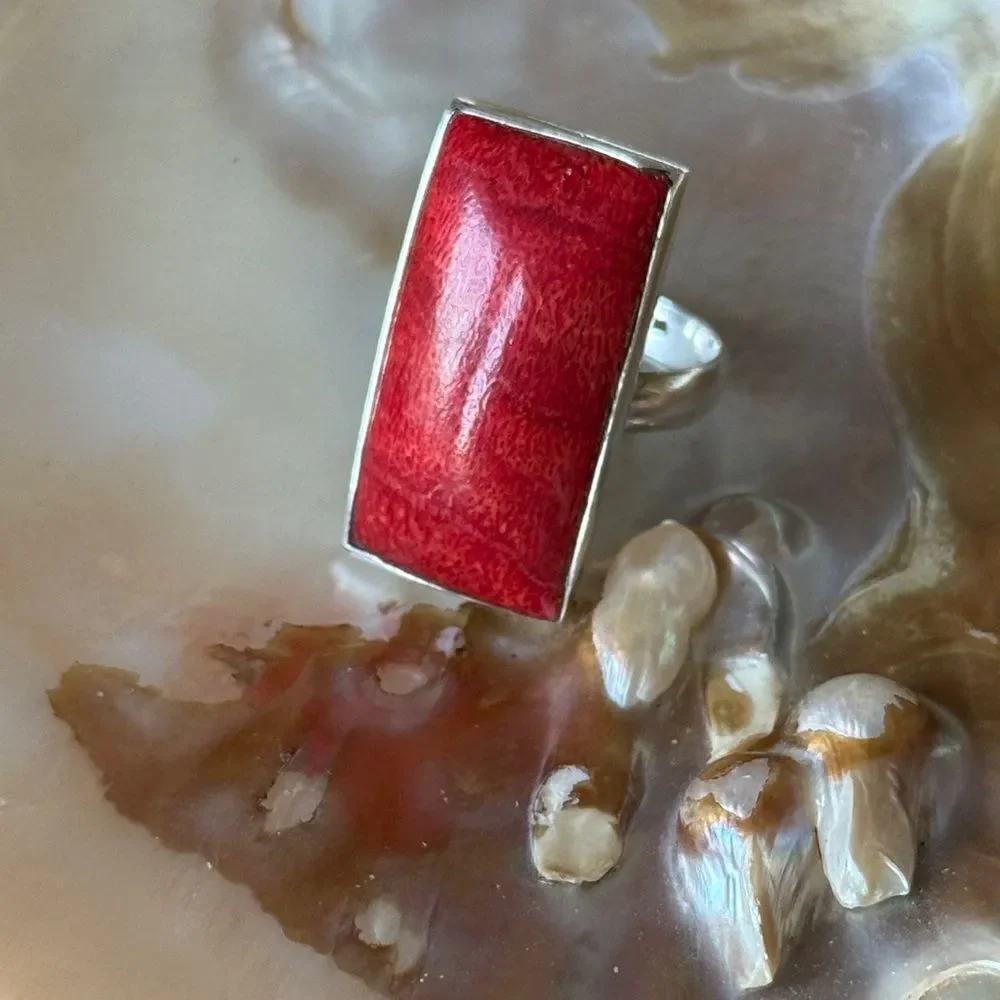 Red Coral Fifi Rose sterling silver ring